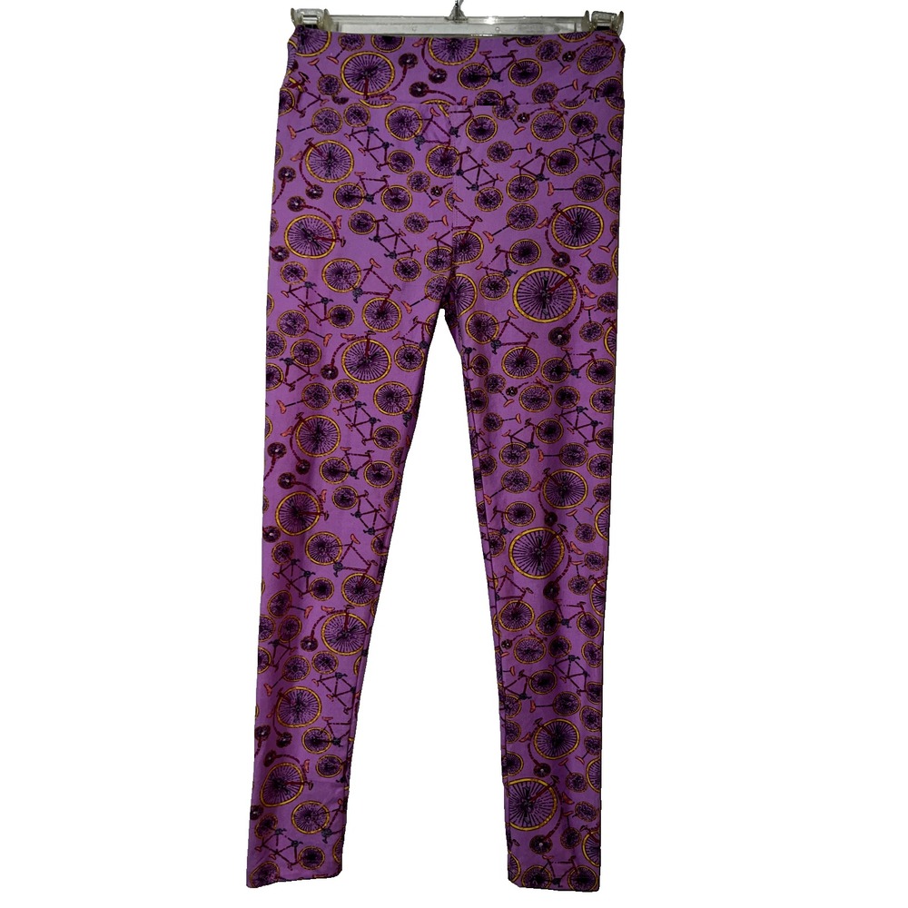 LuLaRoe Purple Bicycle Print Leggings One Size OS Penny Farthing Novelty Soft